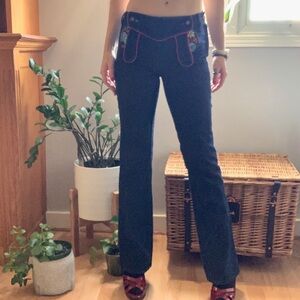 D&G Dark Blue Flare Jeans with Red Embroidery
